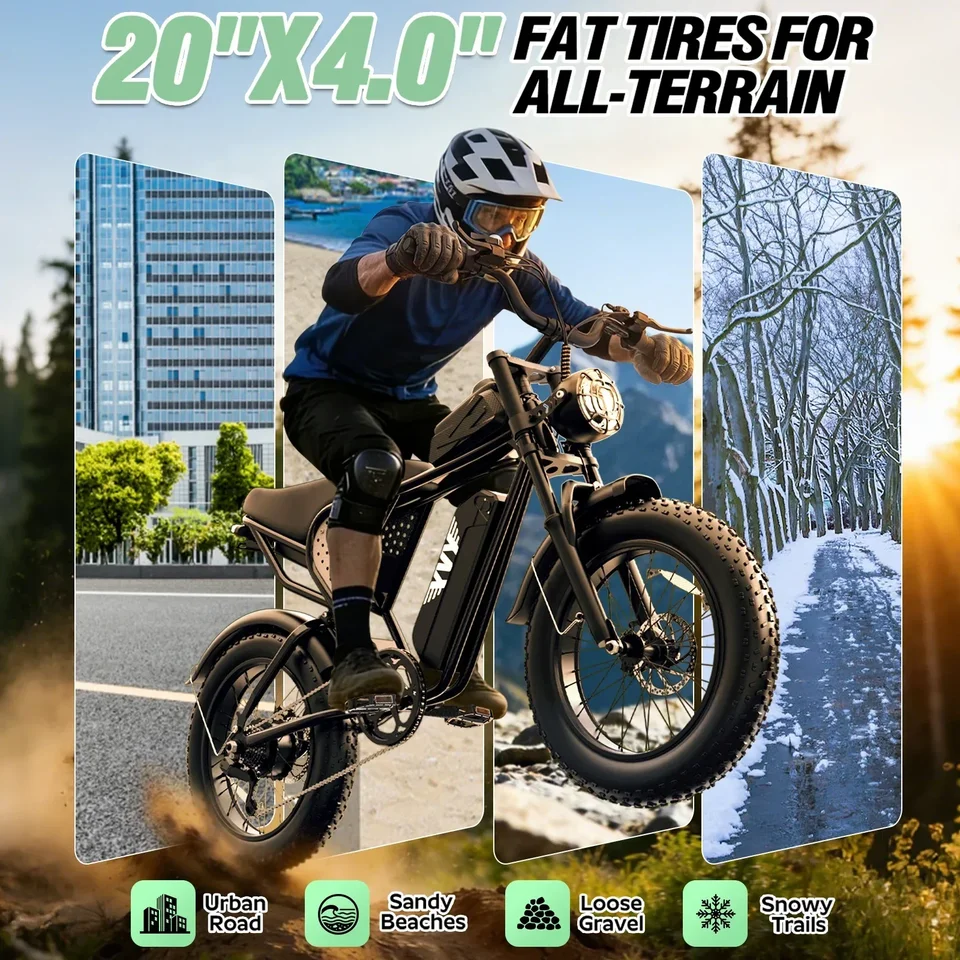 YVY 1500W Electric Bike for Adults 48V 15.6Ah up to 28-30MPH 20*4 Inch Fat Tire Off-road Trail 7 Speed Mountain E-Bike image 3