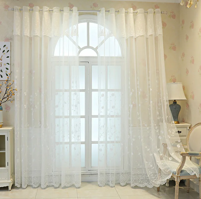 New Style Small Fresh Pastoral Style Embroidered Small Flower Gauze Curtains Living Room Bedroom Curtains