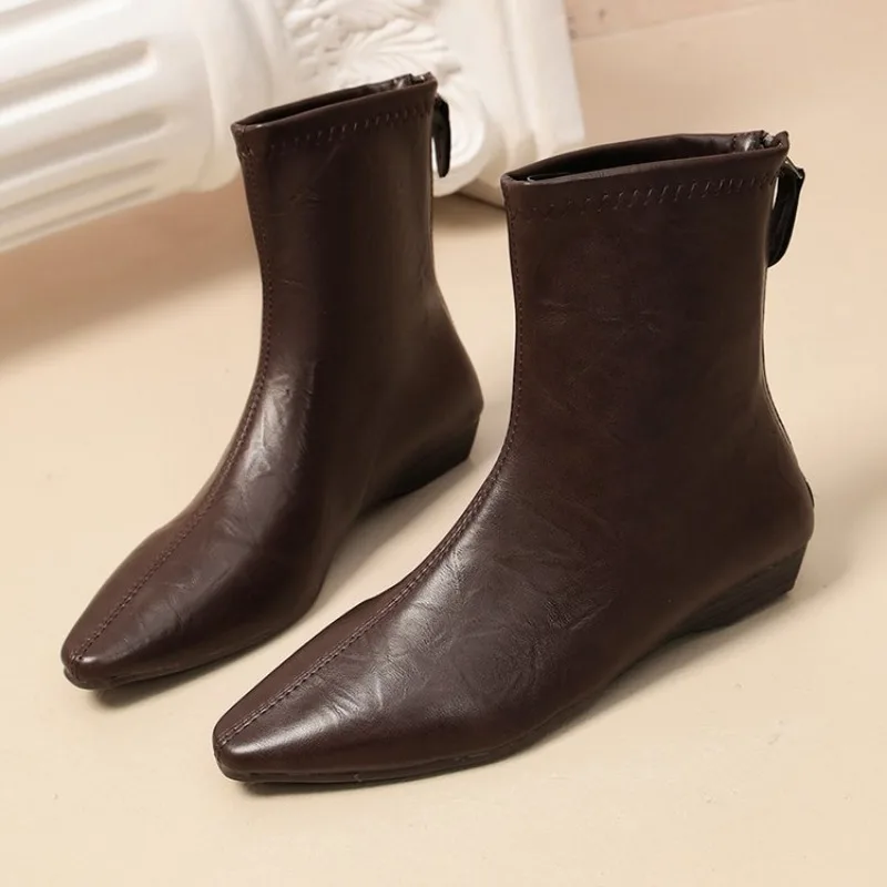 Women'sHigh Quality Comfortable Low Heel Wedge Hidden Heel Back Zipper Short Boots