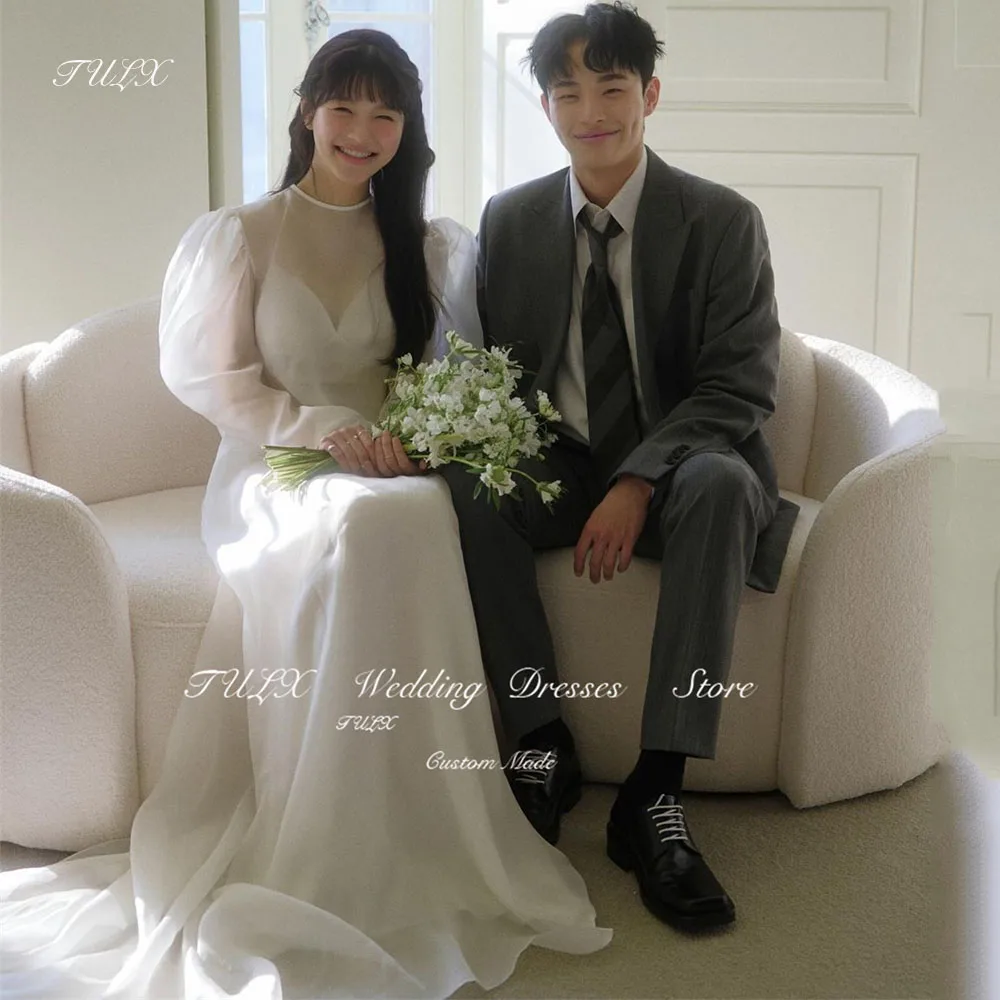 

TULX Korea Photoshoot O-Neck Full Sleeve Wedding Dresses Floor-Length Simple Organza Mermaid Bride Gowns 웨딩드레스 2025 Custom Made