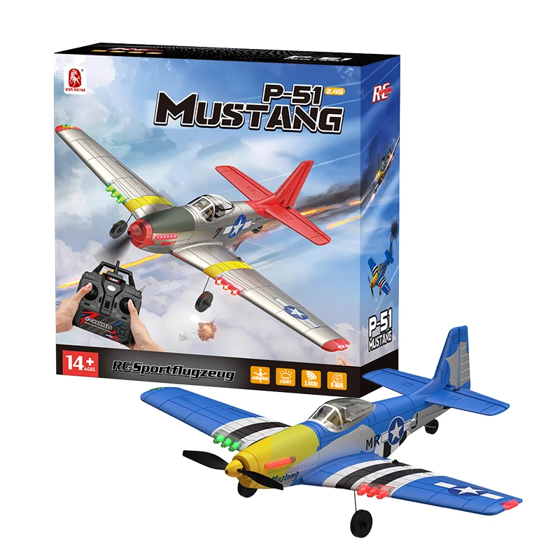 P51 Mustang RC Plane 2.4G 4CH 450MM Wingspan RC Aircraft With 3 Modes One Key U-Turns RC Warbirds Airplanes Toys for Beginners