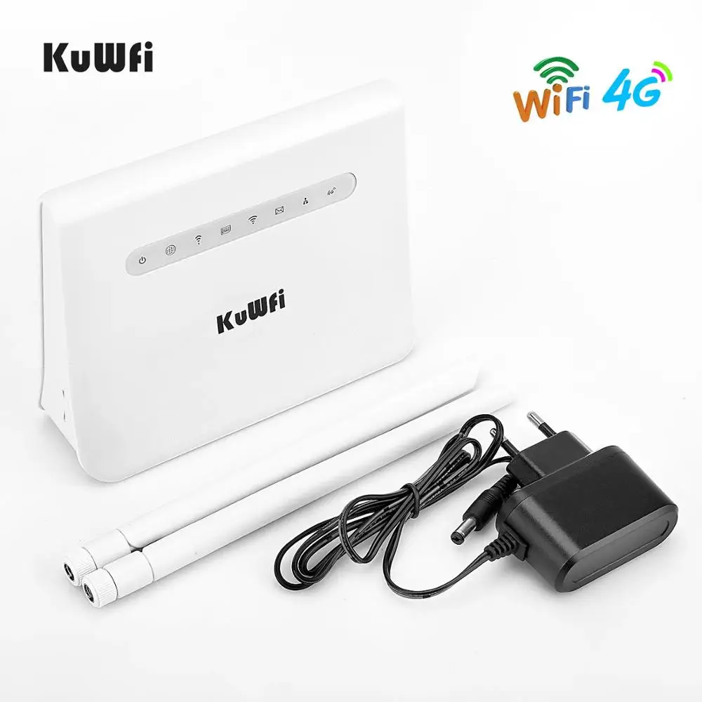 KuWFi 4G Routeur LTE CPE 300Mbps 4G Routeur de carte SIM Mobile Point d'accès Wifi 4G vers LAN avec le port LAN fonctionne avec 32 utilisateurs WiFi