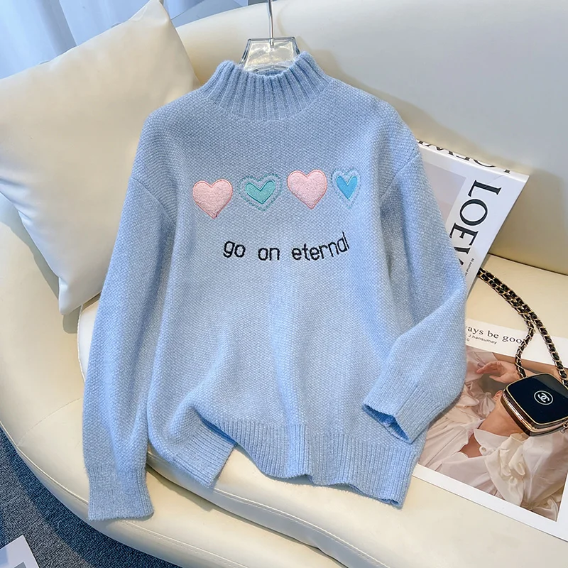 

Women's Sequins Heart Print Crop Sweatshirt 2023 New Fashion Designer Crewneck Cotton Blend Casual Pullover Sweater Tops Girls