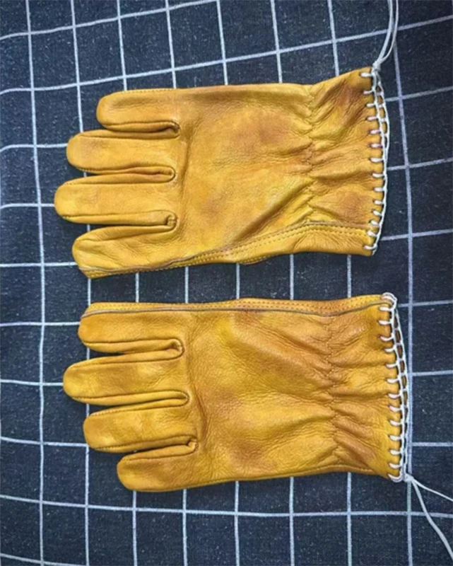 Retro Cowhide Genuine Real Leather Motorcycle Gloves Full Finger Race Riding Motocross Men Motorcycle Accessories