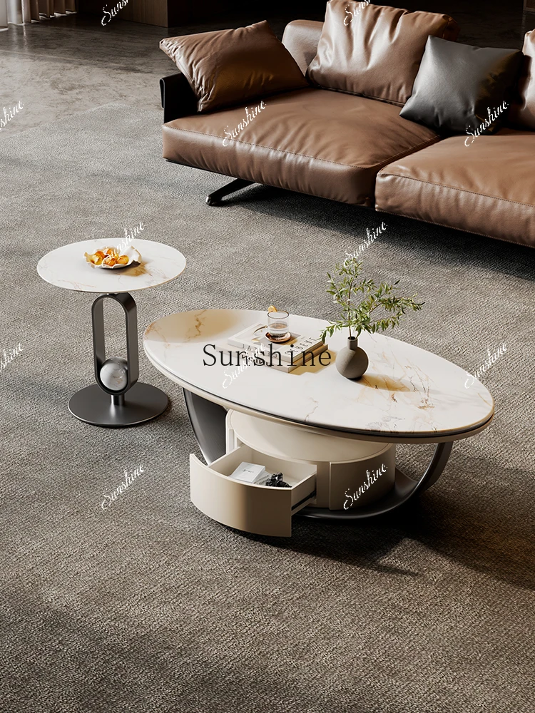 

Light luxury modern high-end marble living room small apartment tea table combination FT