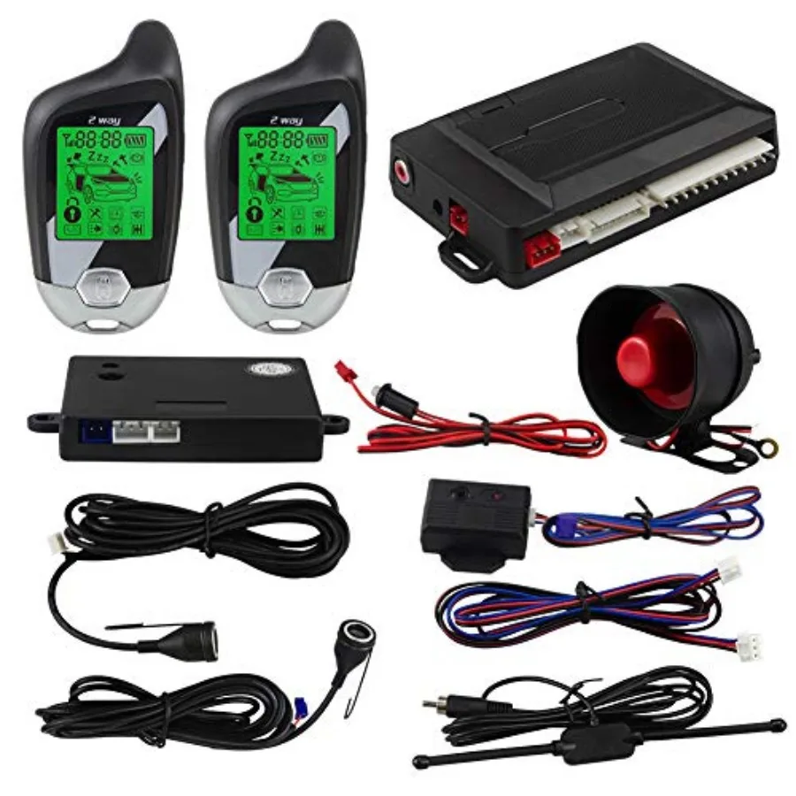 

EC203 Universal Version 2 Way car Alarm System with keyless Entry and LCD Pager Display ultrasonic Sensor and Shock Sensor DC12
