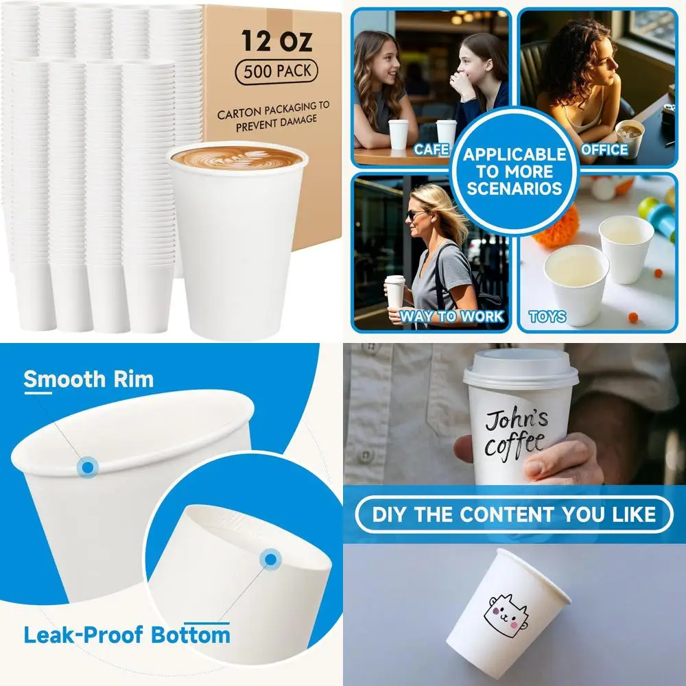 

500 Count 12oz Disposable Paper Coffee Cups, Perfect for Hot Drinks and Beverages