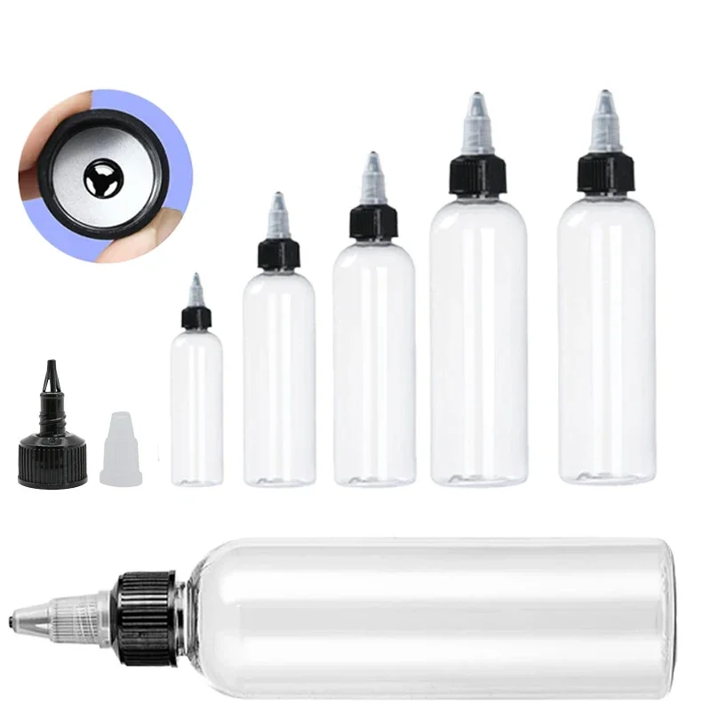 

50Pcs 30-250ml Plastic Dispensing Bottles w/ Black Twist Cap Clear Empty Squeeze Container For Crafts Art Glue Liquid Tattoo Ink