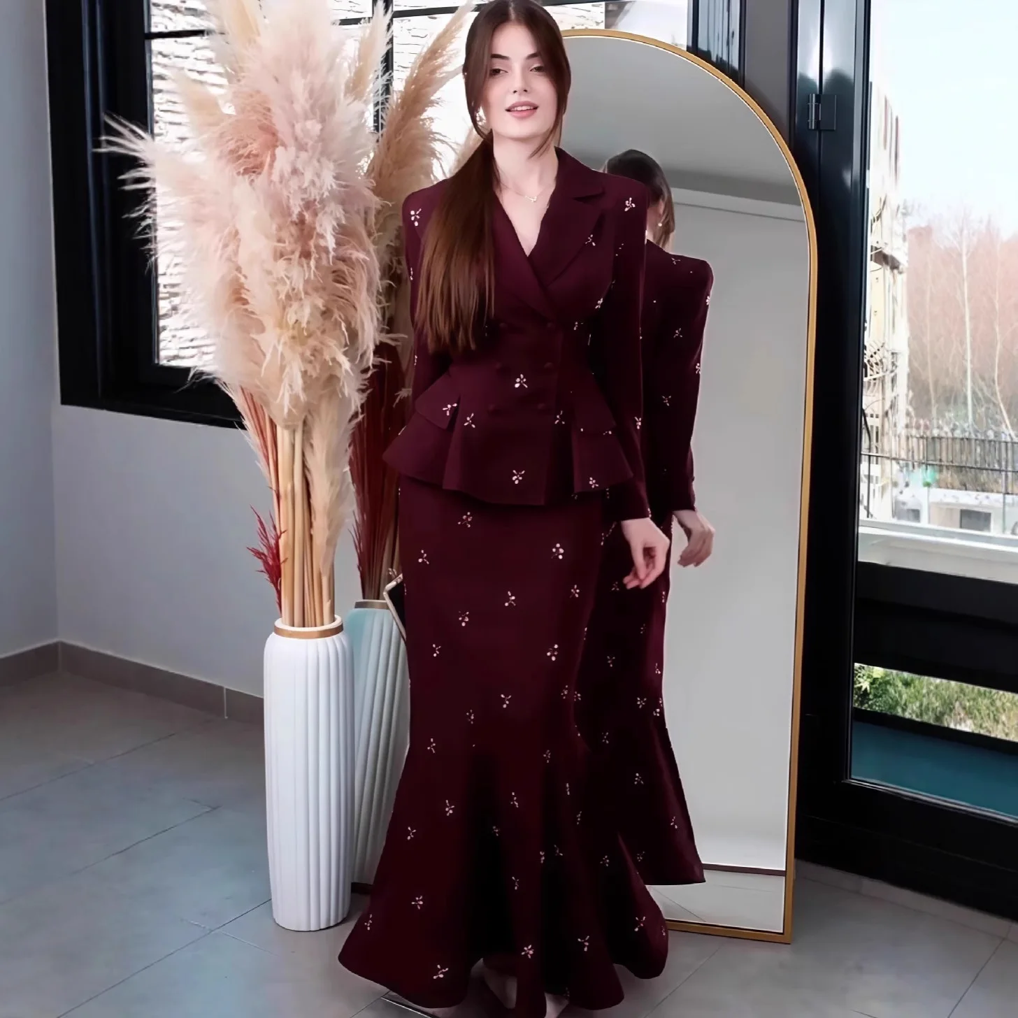 

Осень 2023, новый темпераментный пиджак с высокой талией и тонкой юбкой, комплект из двух предметов