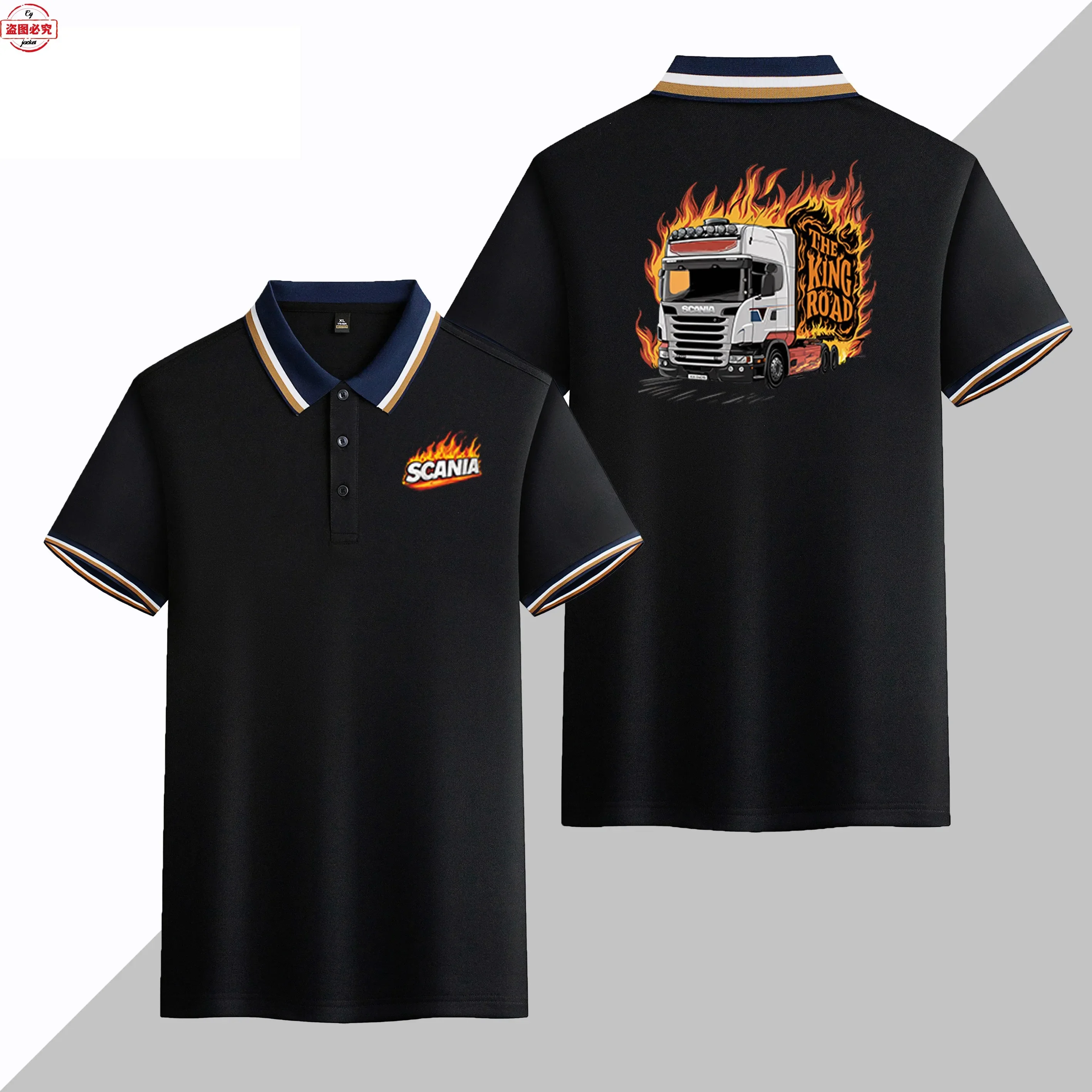 

Heavy Duty Truck Logo Printed Men's Scania Short Sleeved Business Casual Sports T-shirt, Lapel Polo Shirt, Truck Fleet Workwear