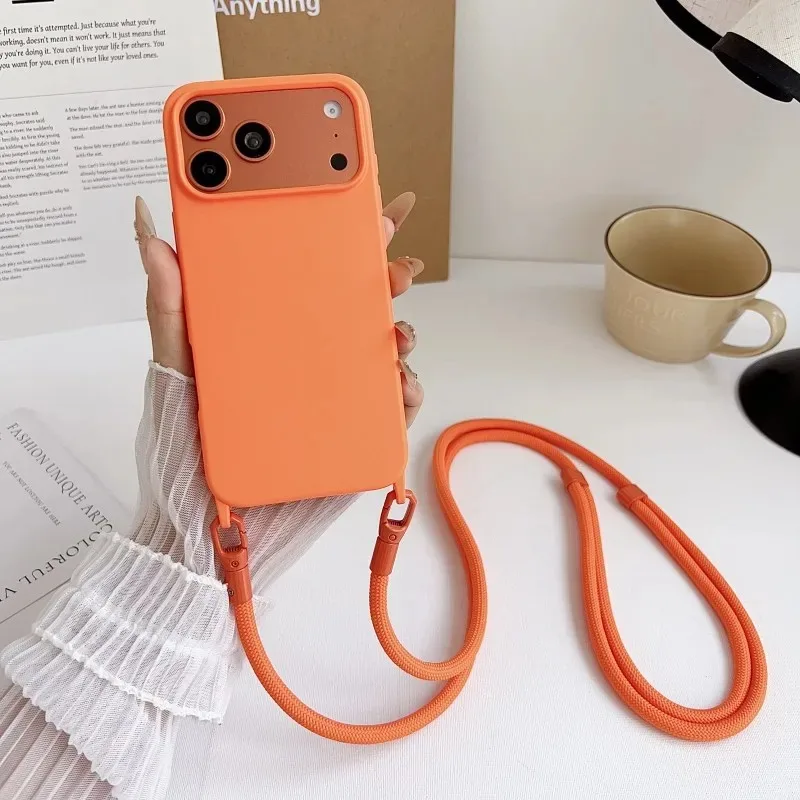 Original Silikon-Handyhülle mit Umhängeband für iPhone 17 16 15 14 13 Pro Max 17Pro 16Pro Air Stoßfeste Crossbody-Schutzhülle mit Kordel