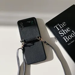 Crossbody PU Leather Phone Case for Samsung Galaxy Z Flip 6 5 4 3 Flip6 Flip5 Flip4 Flip3 5G Protective Shockproof Cover