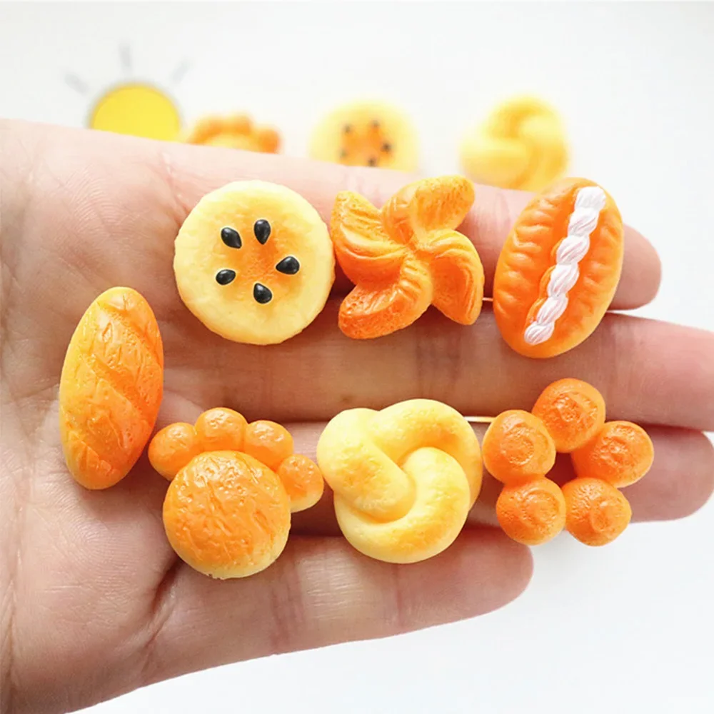 10PCS Kawaii Yellow Bread Series Miniature Flatback Resin Cabochons For Hairpin Scrapbooking DIY Home Decor Craft Accessories