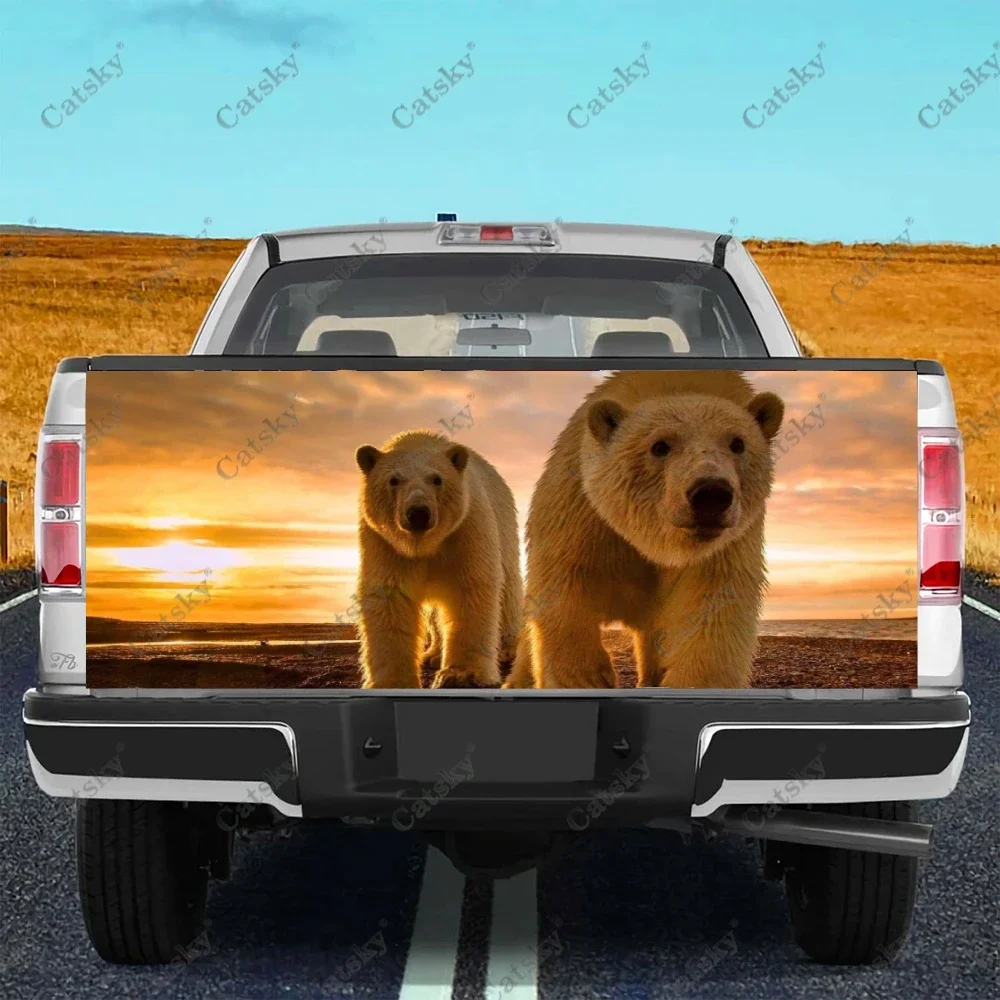 Polar Bears At Sunset Print Car Tail Trunk Protect Vinly Wrap Sticker Decal Car Hood Decoration Sticker for SUV Off-road Pickup