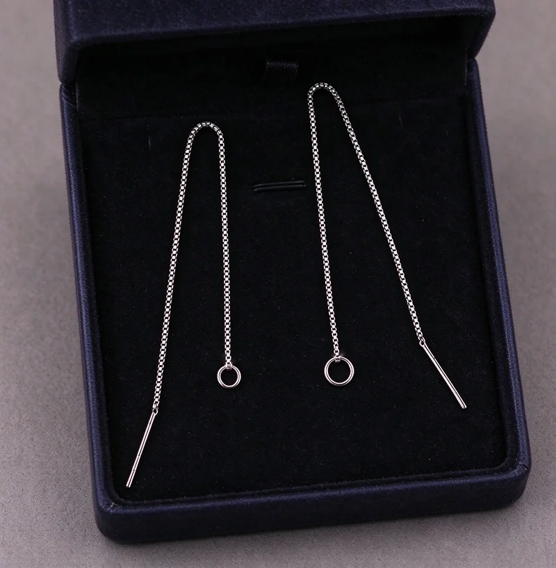 Fast 100PCS(50Pairs) Genuine Pure 925 Sterling Silver  Ear Thread Findings Box Chain For Crystal Beading Jewelry