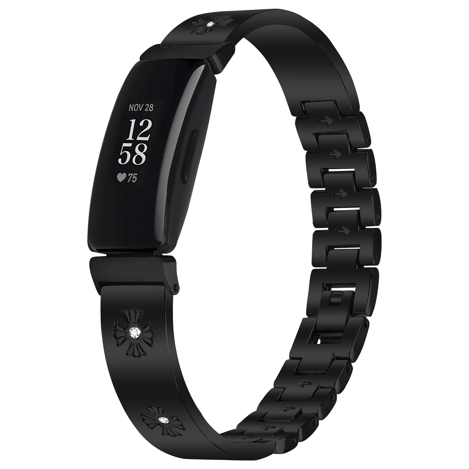 سوار من الفولاذ المقاوم للصدأ لـ Fitbit Inspire 2 سوار ذكي بنمط أقحوان لـ fitbit إلهام/إلهام ساعة