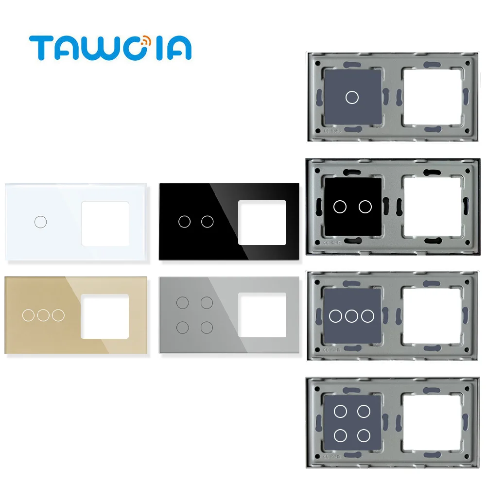 TAWOIA 157mm Glass Frame Double Combination Tempered Glass With Metal Frame For Wall Switch Power Socket Function Part Only DIY