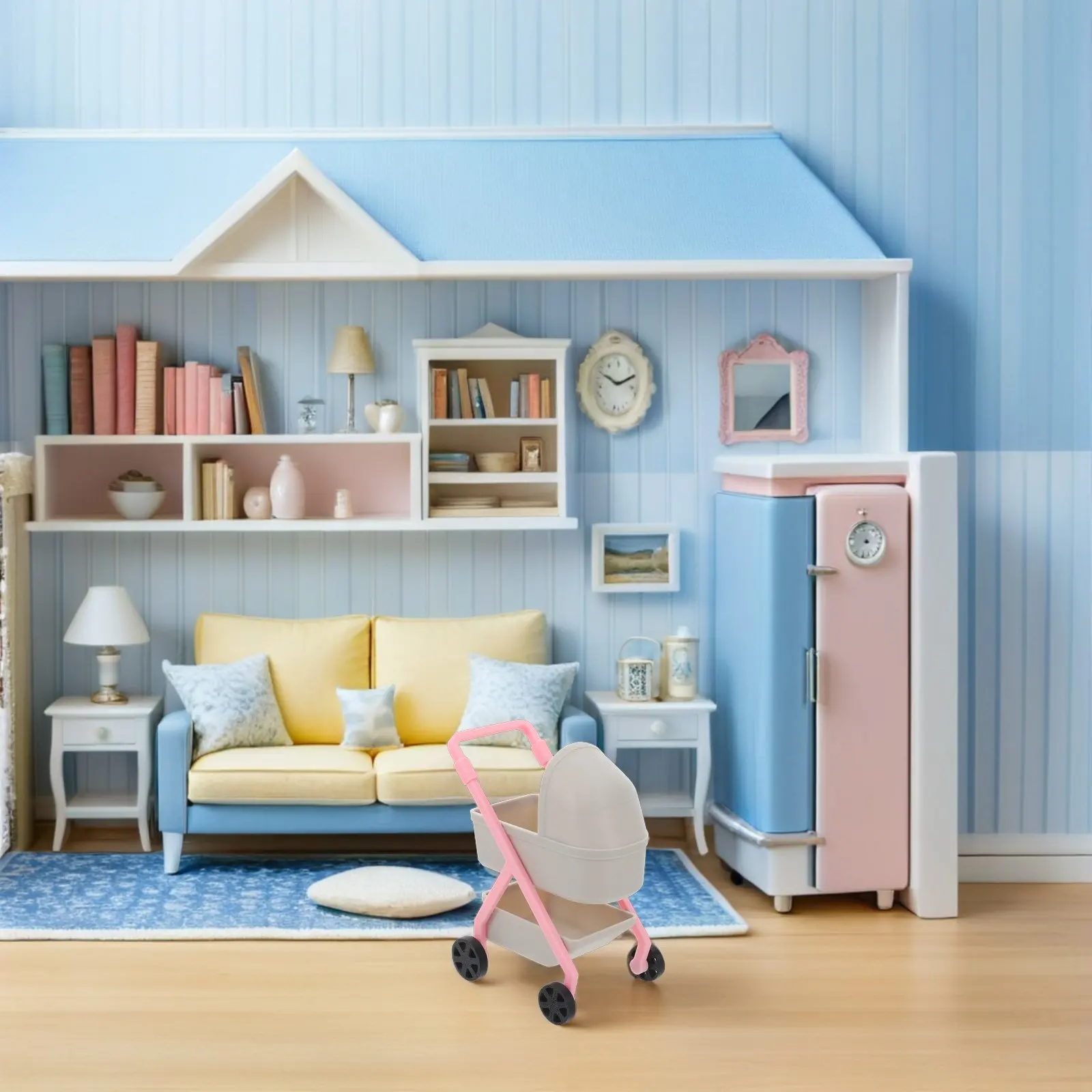 

Миниатюрная коляска-каталка 1:12 для кукол, аксессуар для декора кукольного домика, для детских игр и вечеринок