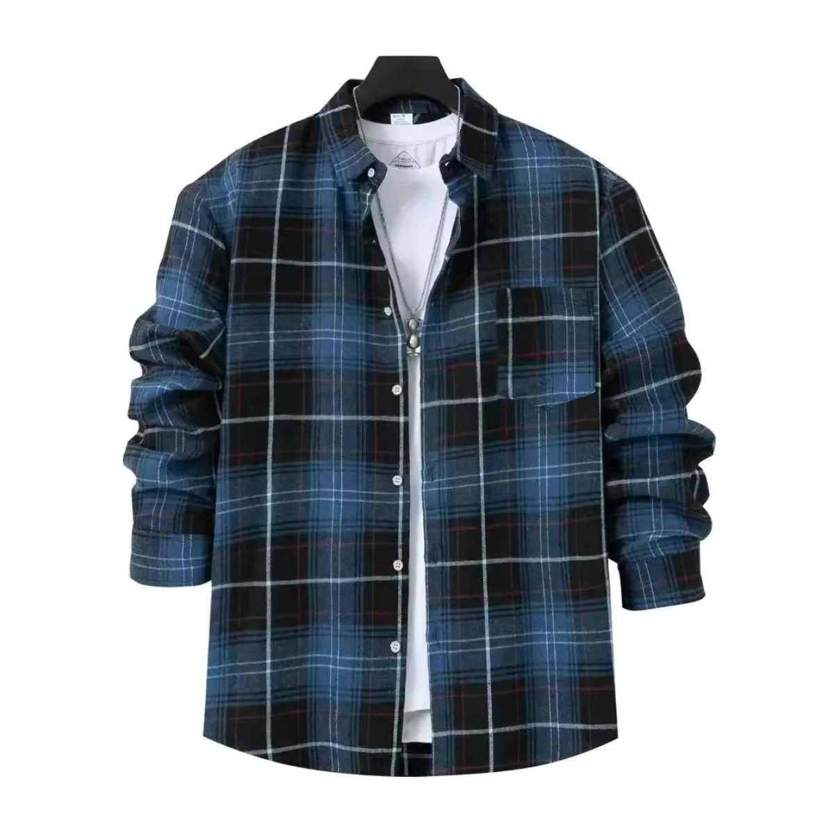 New men's long-sleeved check shirt for spring and autumncasual and breathableclassic and versatile.