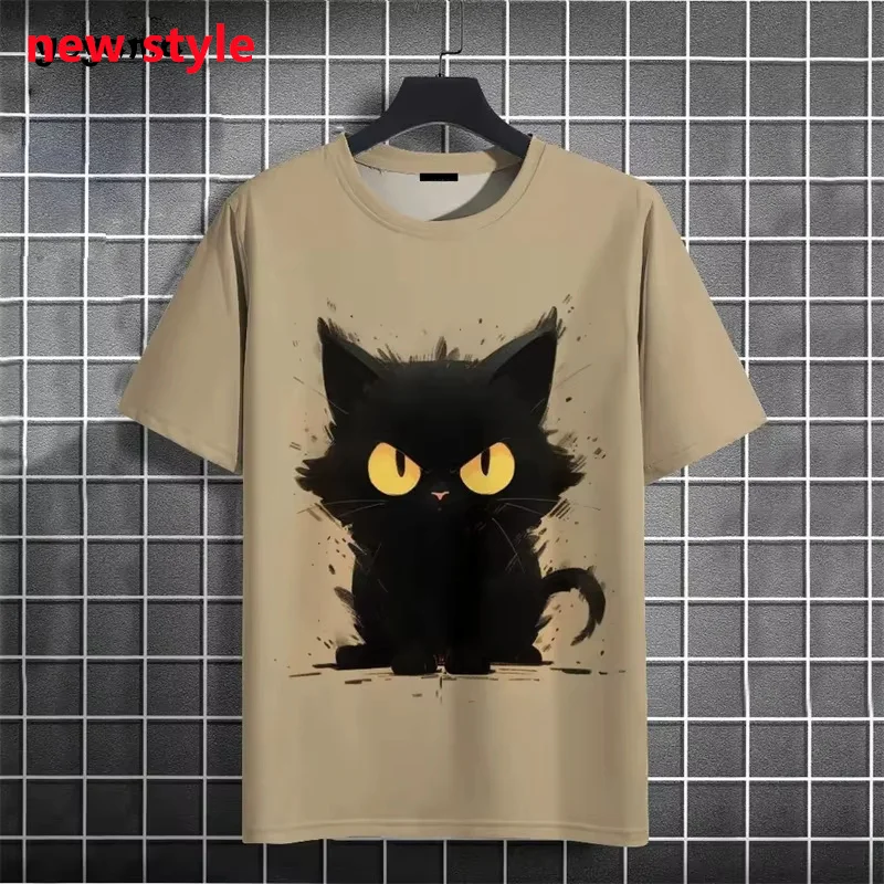 Japanese Ukiyo-E Cute Cat Pattern Round Neck Man T Shirts Short Sleeved Daily Oversized T-Shirt Harajuku Y2k T-Shirt Women Tops