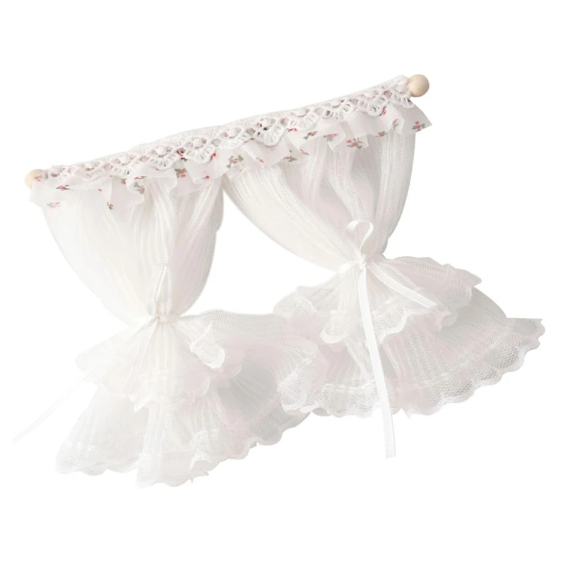 

Delicate Lace Window Drapes For 1/12 Dollhouses Includes Two Removable Fabric Ties Perfect For Tiny Home Displays 15UB
