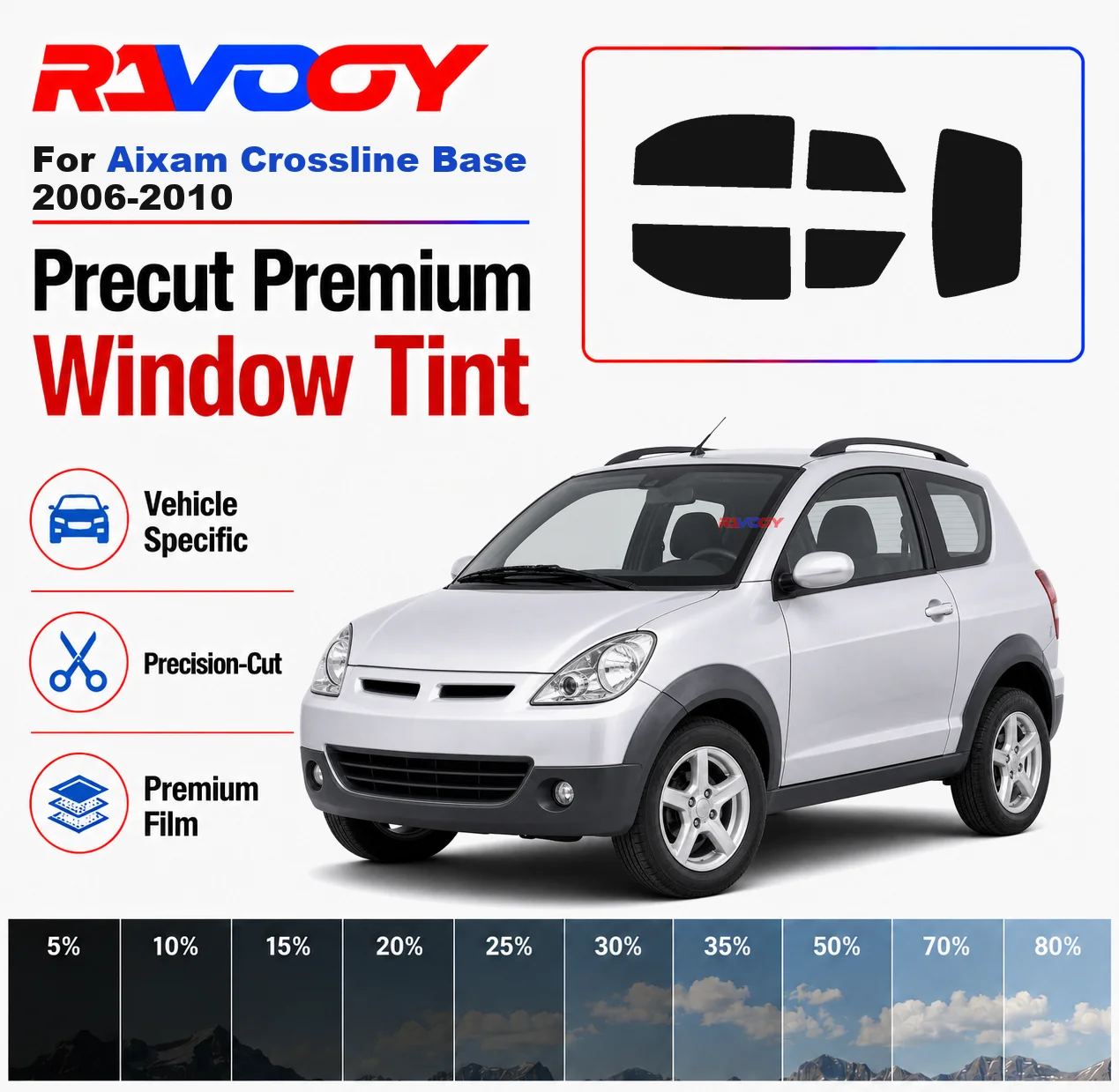 

Premium Precut Window Tint Kit Front Rear Windows Rear Windshield For Aixam Crossline Base 2006-2010 Car Solar Nano Ceramic Film