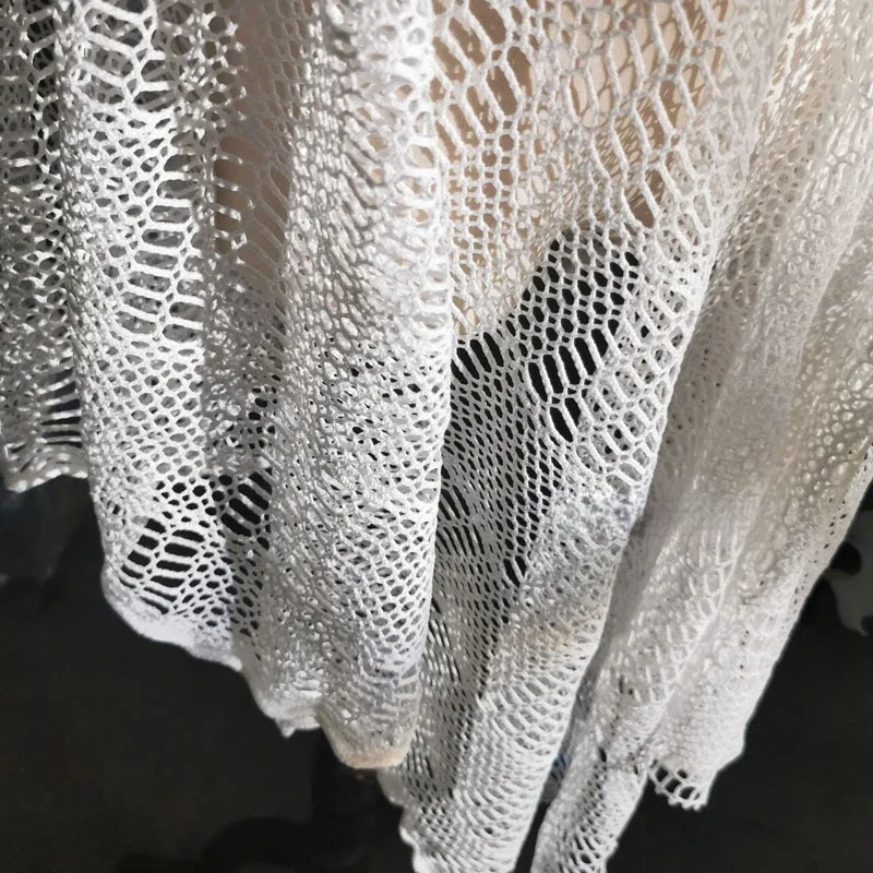 Lace Mesh Fabric Yarn Retro Woven Block Texture Hollow Out Perspective Design Diy Sewing Cloth Apaprel Pure Polyester Material