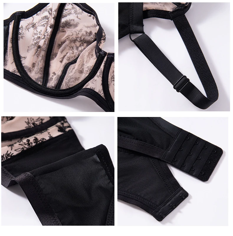 Sexy Womens Lace Sheer Minimizer Bra Non Padded Underwire Female Breathable Plus Size Lingerie 34 36 38 40 42 DD E F FF G — zdjęcie 7