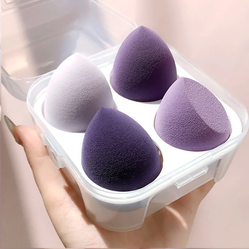 4 pezzi soffio cosmetico per fondotinta fondotinta in polvere spugna per trucco con scatola Dry Wet Use Face Puffs Powder Eggs Water Drop Tools