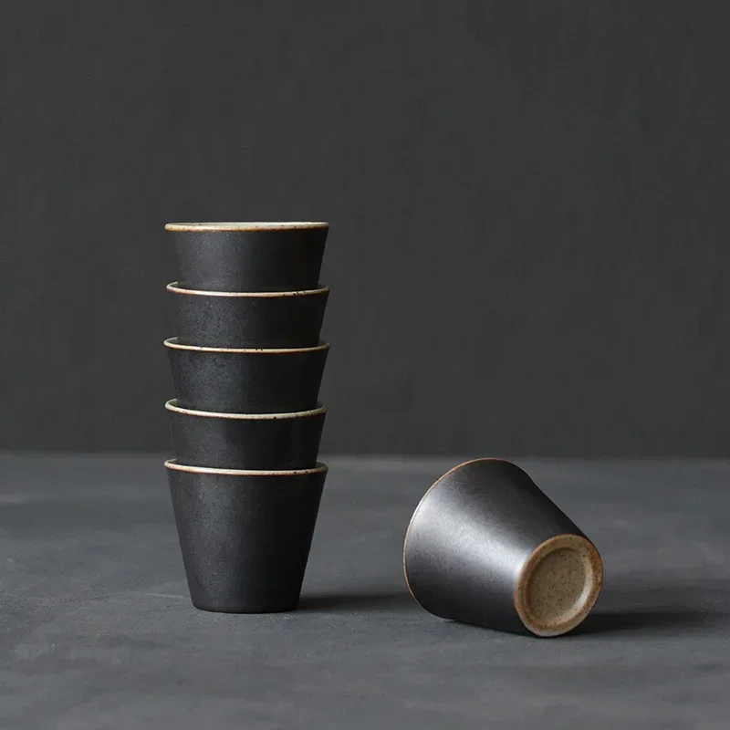 

black crockery ceramic teacup sets of 6 cups chinese kung fu cup 70ml