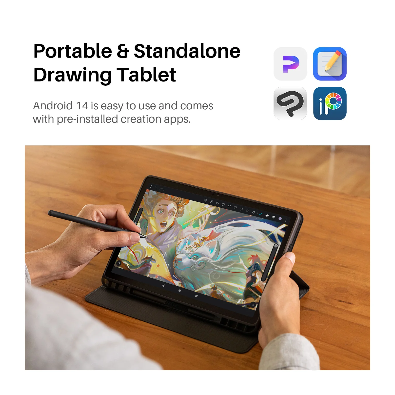 Huion Tablet Android 14 Kamvas Slate 11/13 Drawing Pad Portable Graphics Tablets Paper-Like Nature Color Writing, Dual Camera