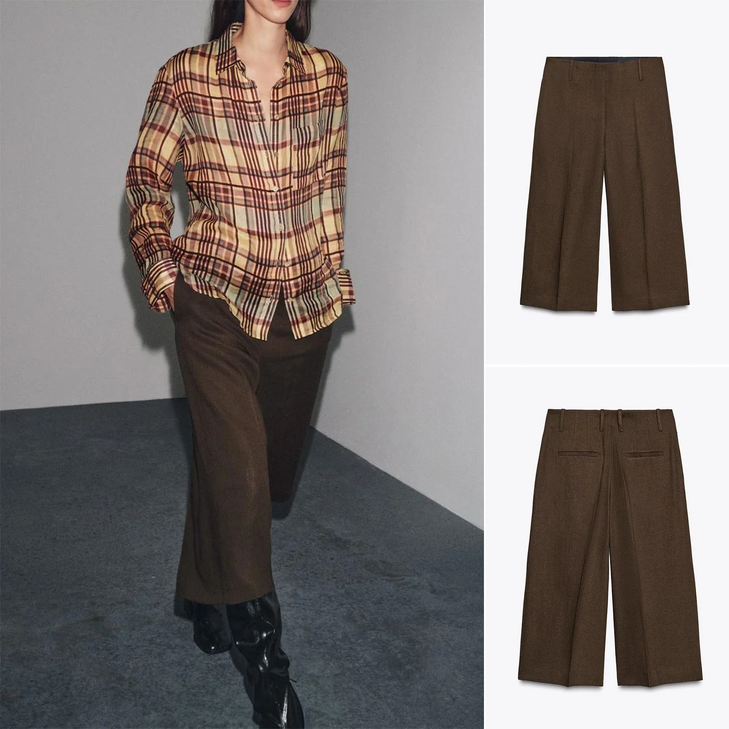 Hoge taille linnenmix Lange rechte pijpen Bermuda's voor dames Casual Sle Herfst 2025, damesbroek van polyestervezel