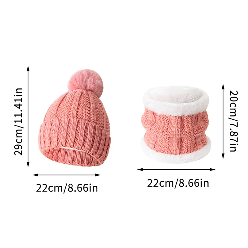 3 pezzi Set cappello invernale cappello lavorato a maglia grande palla per capelli caldo pile intensificazione ragazzi e ragazze cappello invernale lavorato a maglia sciarpa e guanti