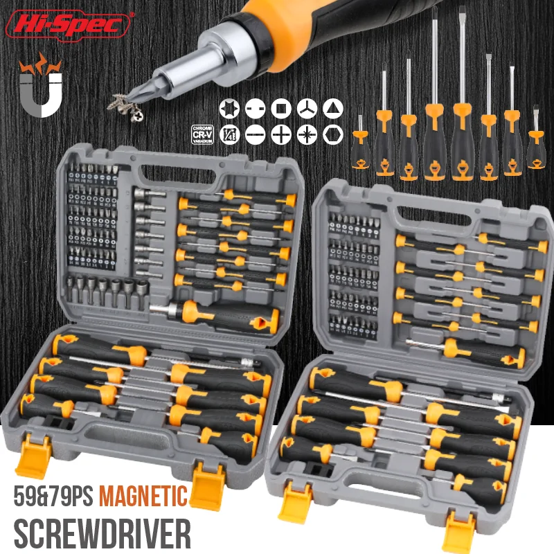 

​Hi-Spec 59/73PCs Magnetic Screwdriver Sets - CR-V Hand Tools with 360° Flexible Pole for Electronics Repair Precision Tools Kit