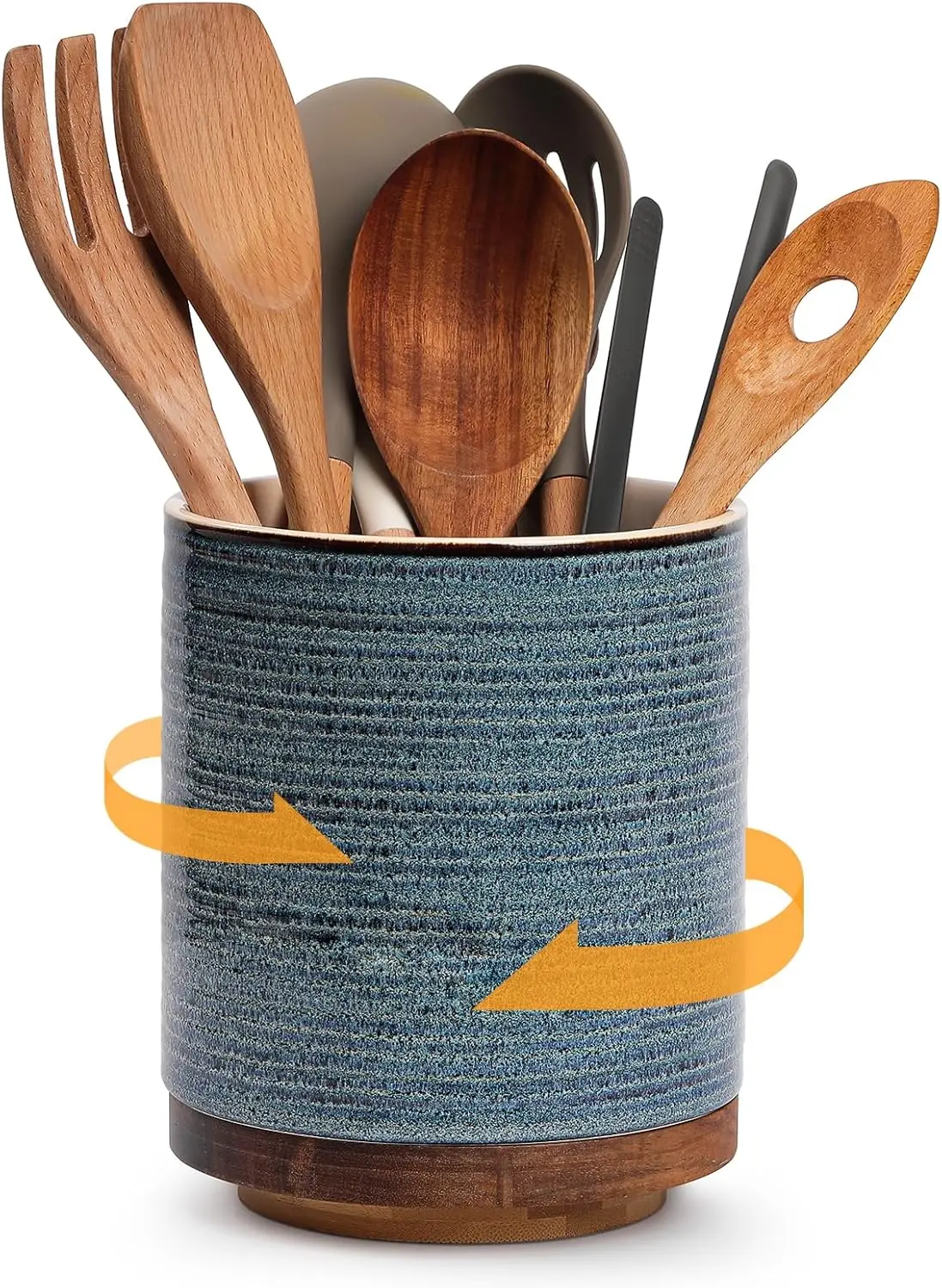 

Вращающийся керамический держатель для посуды — сверхбольшой устойчивый синий органайзер для столешницы 7,6 дюйма для кухонных инструментов и лопаток в фермерском доме