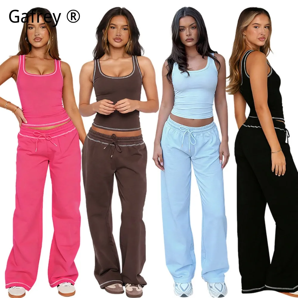 

Women Sleeveless Tank Top Fashion Casual Sporty Wide Leg Pants Set Athletic Leisure Summer Two Piece Outfit Loose Fit