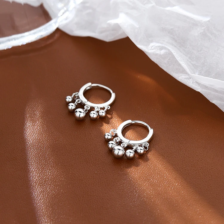 Silver Color Trendy Round Bead Tassel Hoop Earrings for Fashion Women Fashion Jewelry Light Luxury Accessories view 6