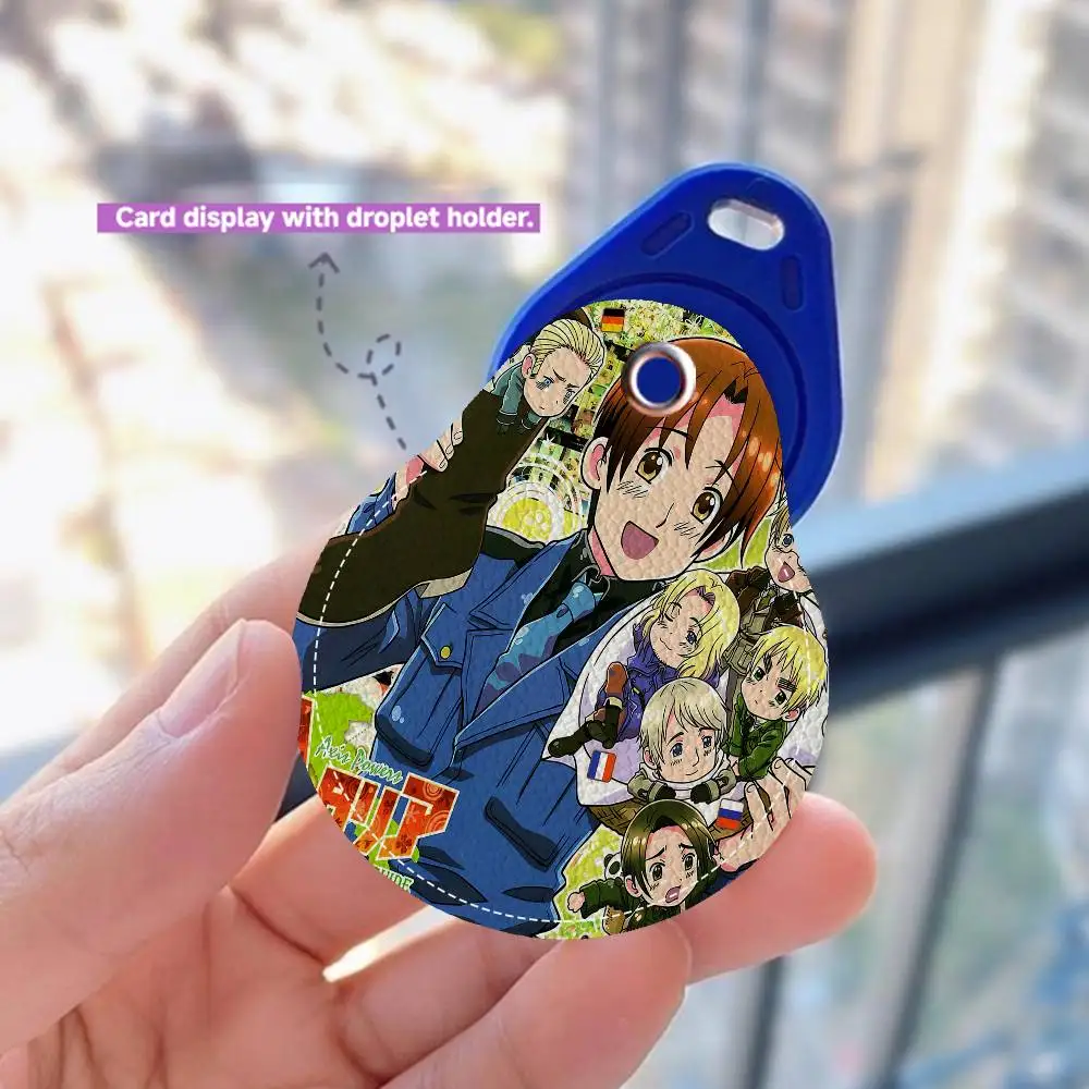 Anime Hetalia Axis Powers Keyring Leather Access Card Holder Keychain Community Water Drop Proximity Card Protective Case