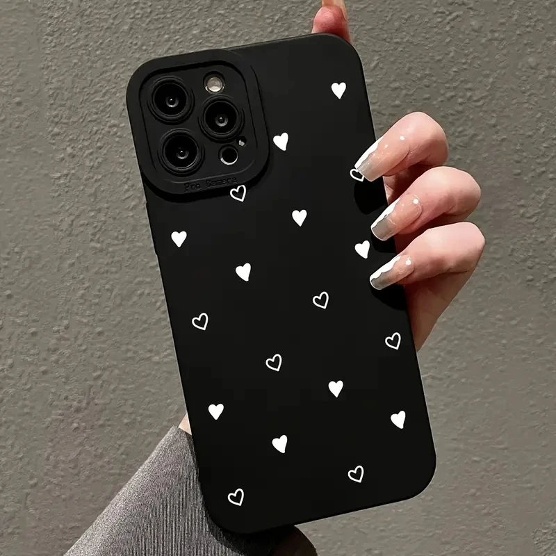 

Cute White Heart Pattern Black Phone Case for Xiaomi 13 12 11 Lite 5G NE 14 14T 13T 12T 12X Poco F6 F5 X6 X5 X3 M6 Pro 4G Cover