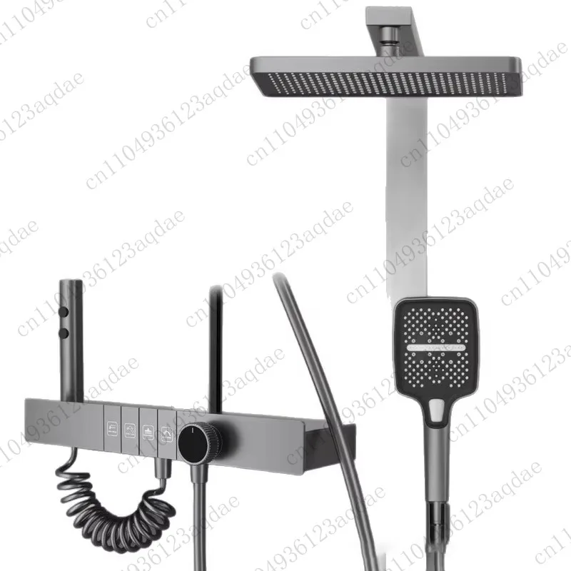 

Серый душевой набор - современный роскошный высококачественный настенный смеситель для душа большого размера для ванной комнаты, функциональный душевой набор с 4 кнопками