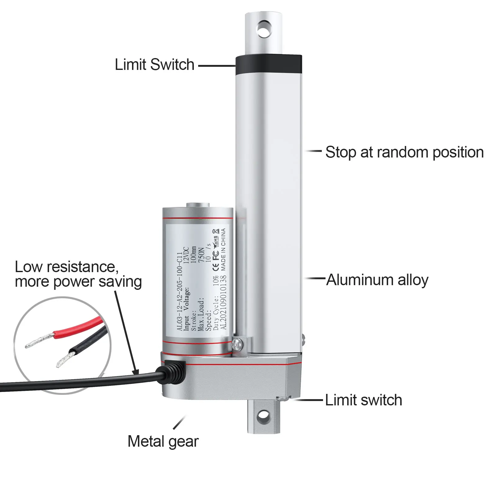 750N 1000N 1500N Linear Actuator with RF Remote Control DC12V Metal Gears WIth Inside Limited Switch Linear Actuator Driver