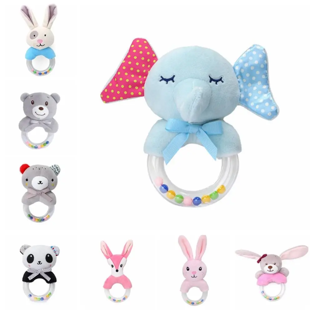 

Development Cartoon Animal Hand Bell Early Education Plush Infant Toys Handle Bell Rabbit Bee Cartoon Plush Rattle Bell