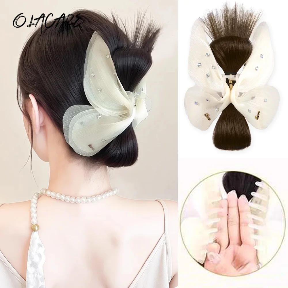 

Парик с головой Маруко для женщин, супер фея, шифон, большая бабочка, зажим для волос, синтетический парик с куриными волосами, парик с пучком на затылке