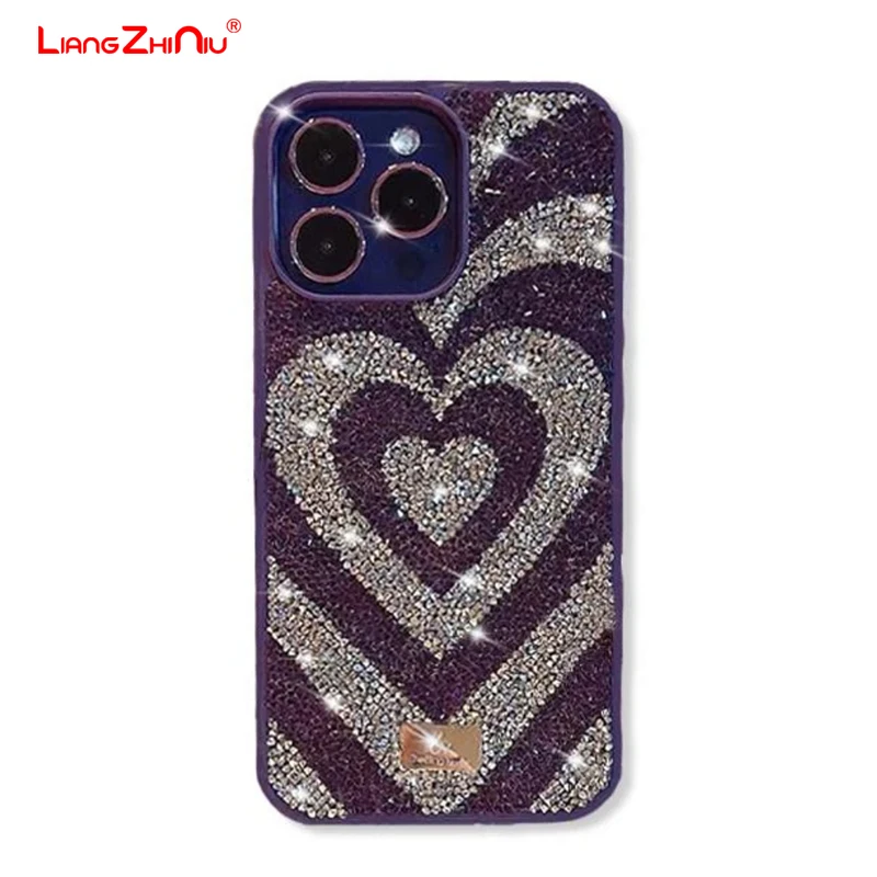 Luxury Rhinestone Swirl Love Heart For Iphone16pro Diamond Phone Case Bling Glitter Girl For Apple 15 14 13 12 Shockproof Case