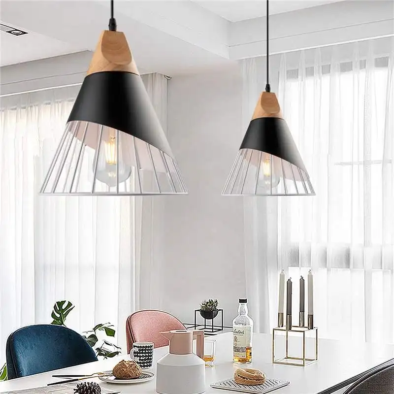 

Pendant Lamp Modern Industrial E27 Wood Pendant Lights for Bedroom Hanging Lamp Loft Nordic Aluminum Lampshade Bulb Kitchen