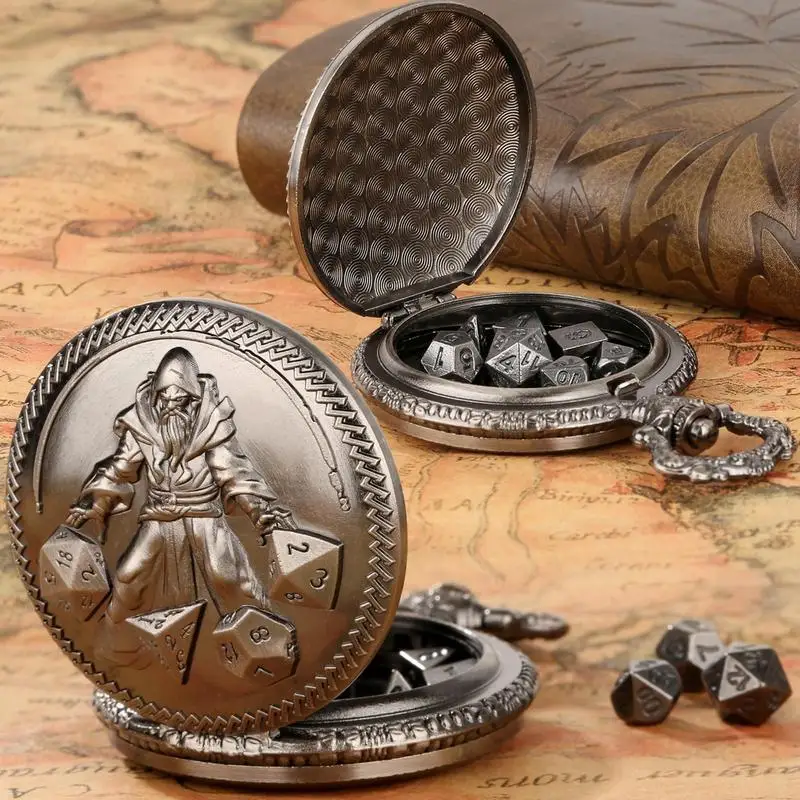 

Pocket Watch Dice Set 7X Polyhedral Dice Set Metal Square Edged Carnival Activity Game Dices For Role Playing Game