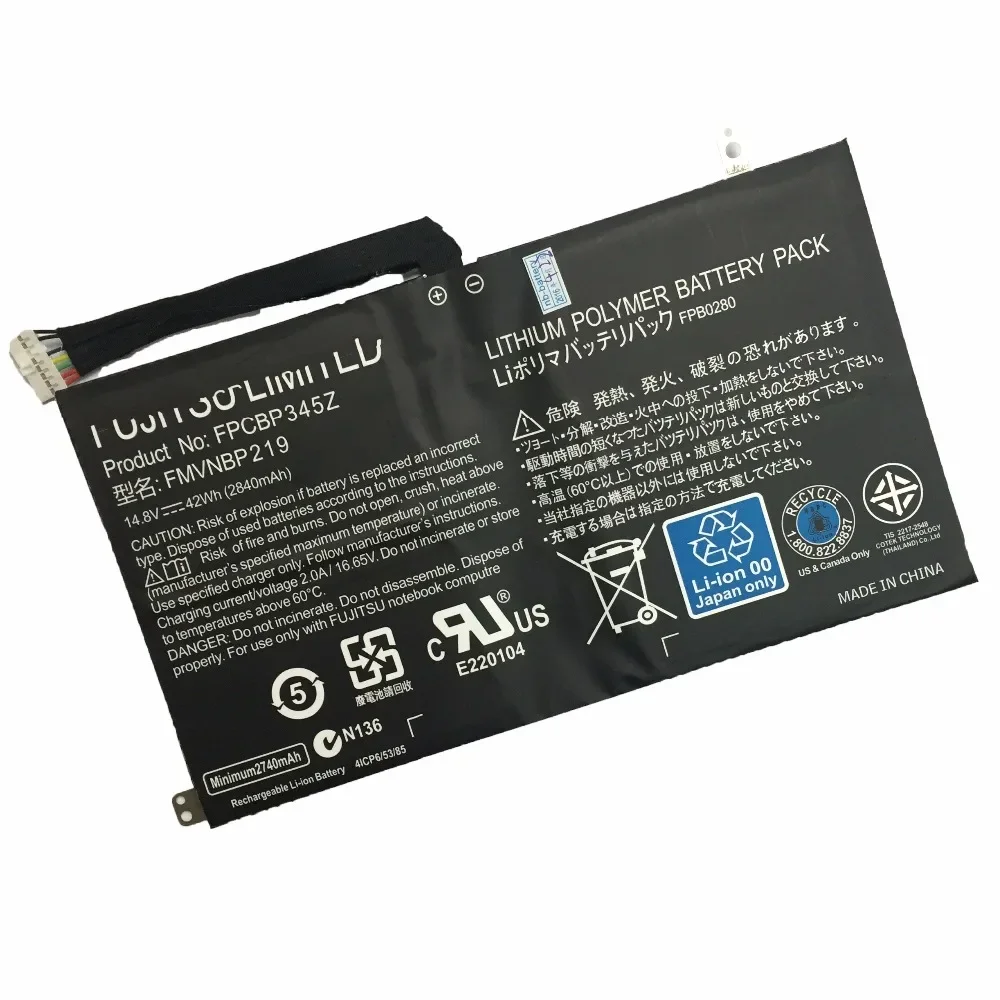 14.8V 42wh 2840mAh New FPCBP345Z Laptop Battery for Fujitsu LifeBook UH572 UH552 Ultrabook FMVNBP219 FPB0280 FPCBP345Z