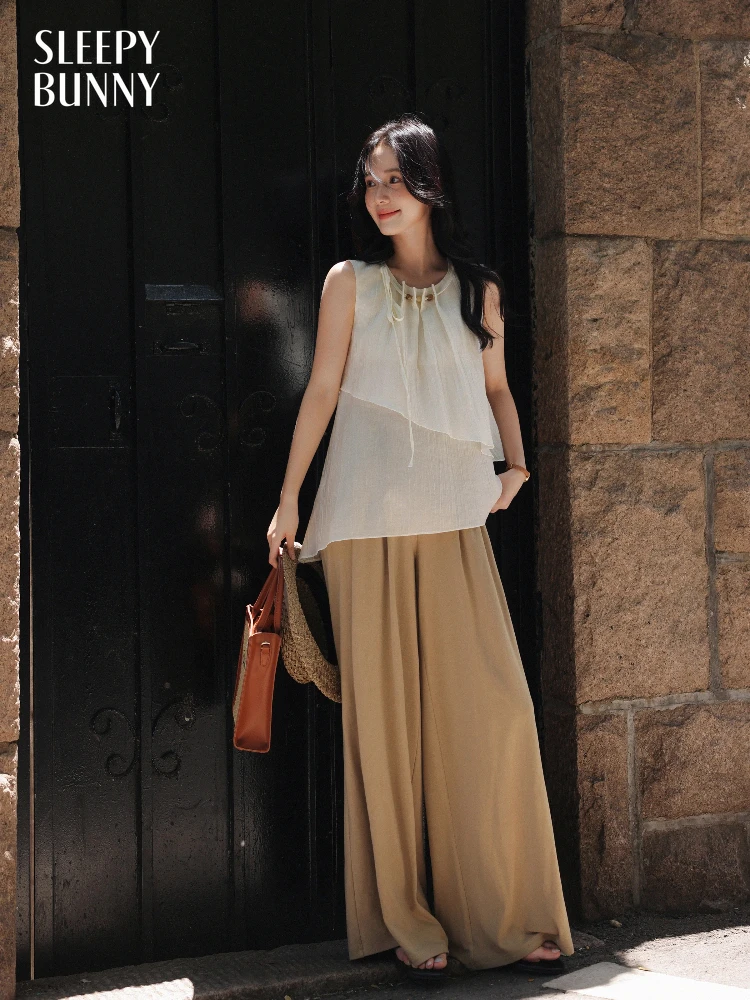 

Ruffle Layered Tank Top Women Summer French Style Loose Sleeveless Blouse Elegant Asymmetrical Camisole Casual Daily Outfit Sets
