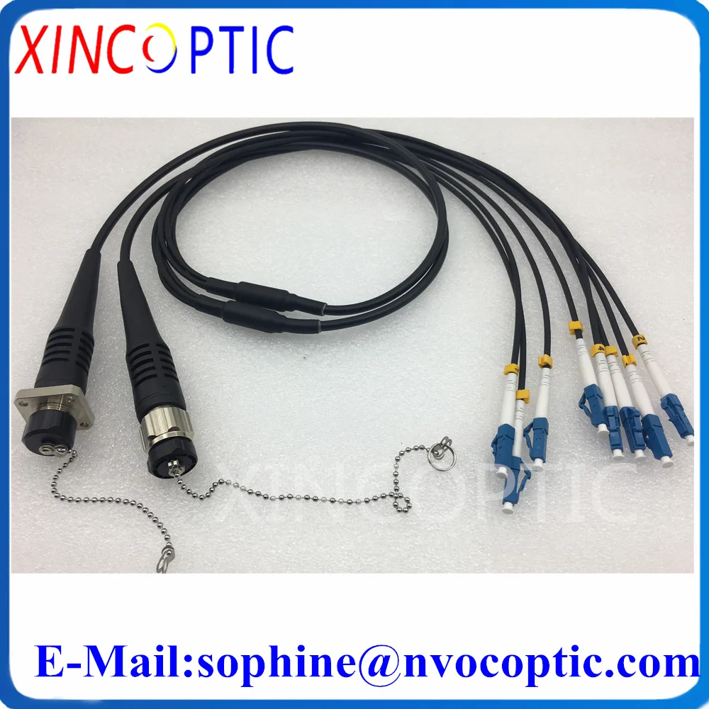 Single Mode,4Core,G657A,4.5mm,0.5M,ODC Square/Female Round/Male to LC/FCUPC Black 4C Armored Fiber Optic Patch Jumper Connector