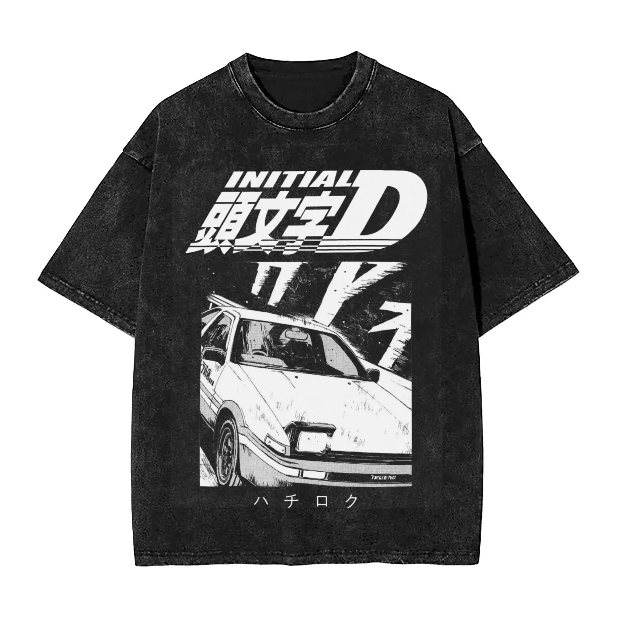 Washed T Shirts Initial D Manga Panda Trueno Hachiroku 86 Hip Hop Cool T-Shirts Oversize  Streetwear Printed Tops Tees Men Women